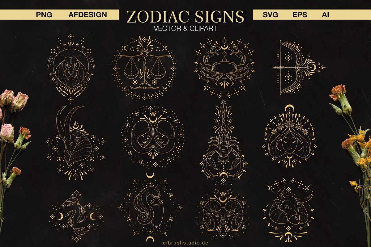 Cover image of Zodiac Signs Vector & Clip Art.
