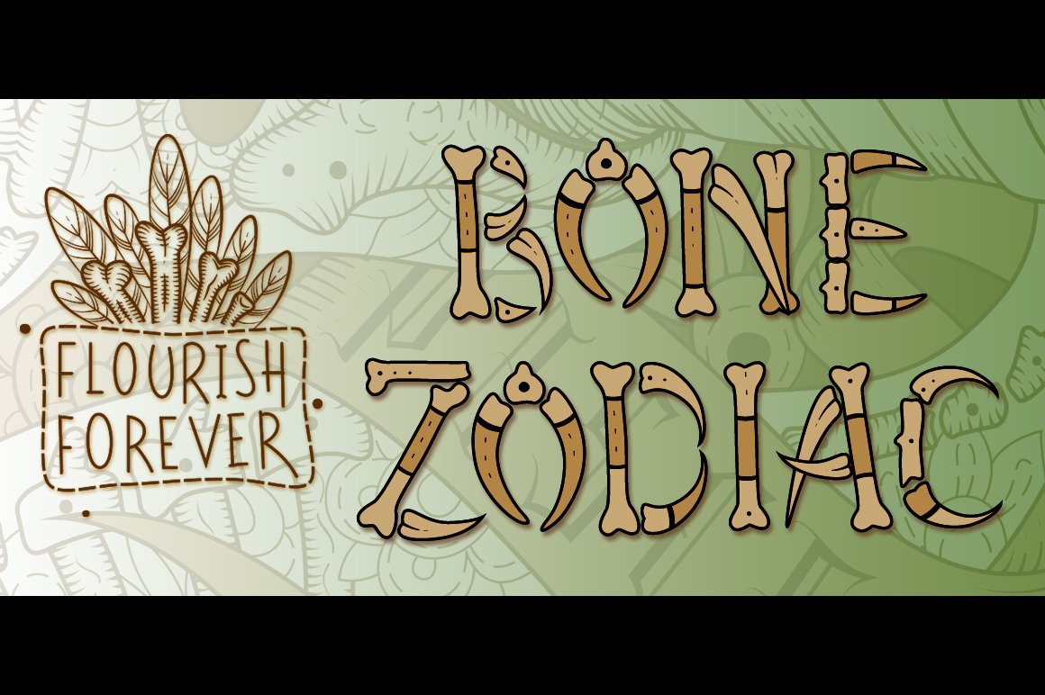 Lettering "Bone Zodiac" from the bones on a green background.