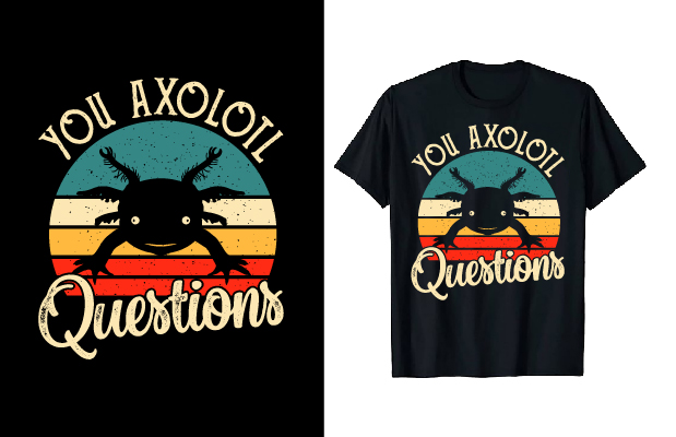 Picture of black t-shirt with amazing axolotl print and lettering.