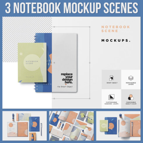 3 Notebook Mockup Scenes.