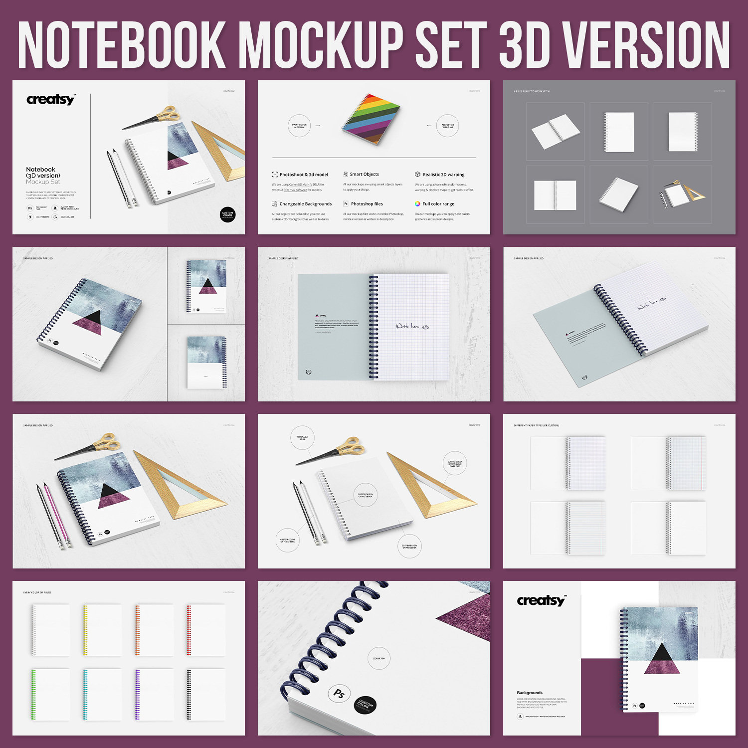 Notebook Mockup Set (3D version).