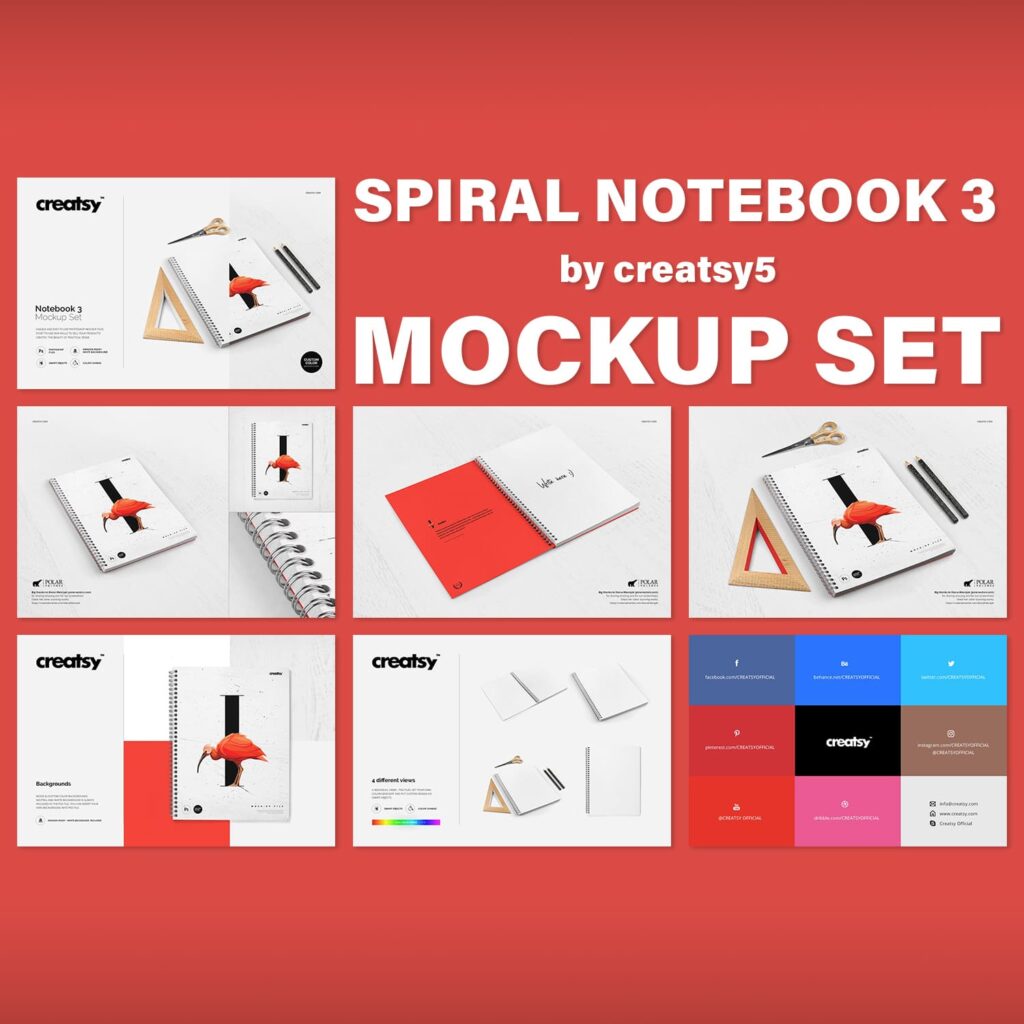 Spiral Notebook 3 Mockup Set MasterBundles
