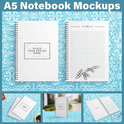 Pack of images of a A5 notebook with an elegant design.