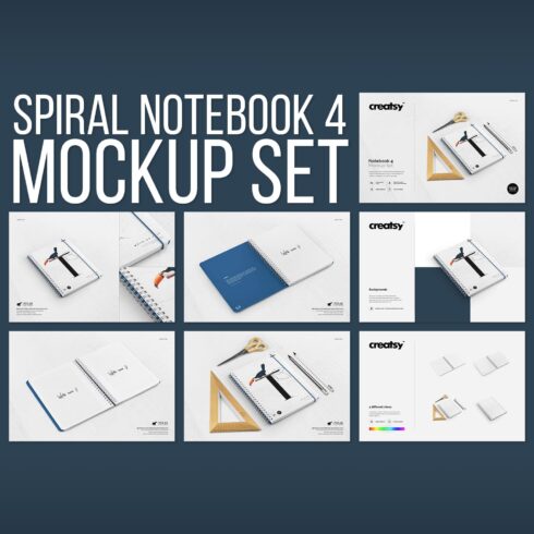Spiral Notebook 4 Mockup Set.