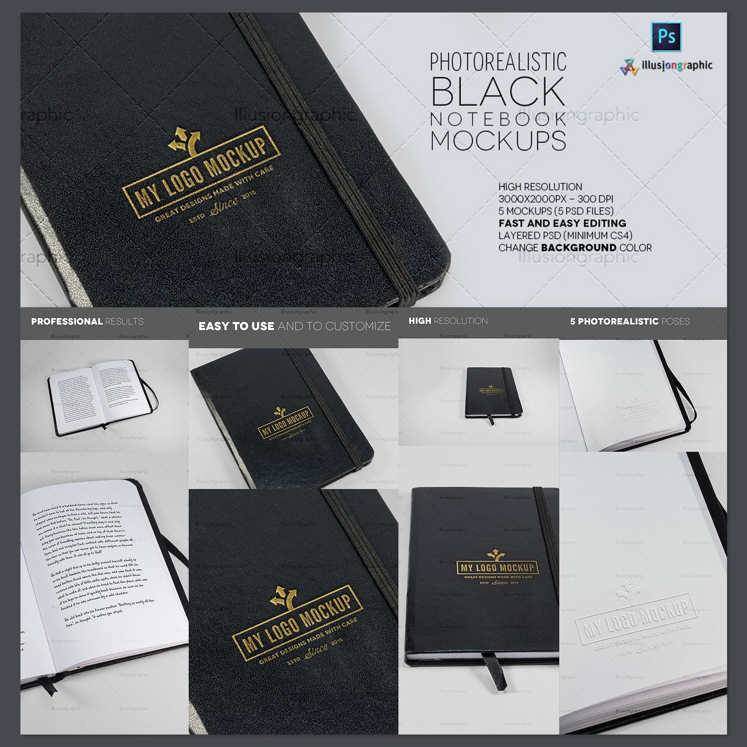 Pack with images of notebooks with exquisite design.