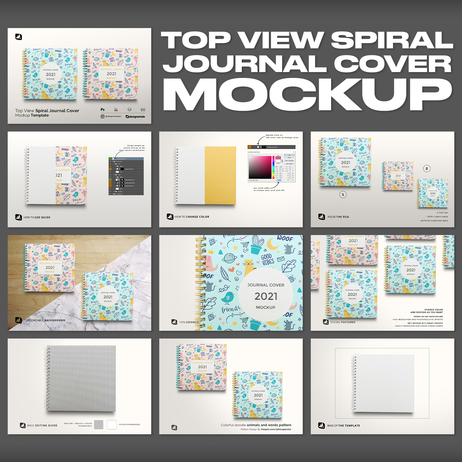 Top View Spiral Journal Cover Mockup.