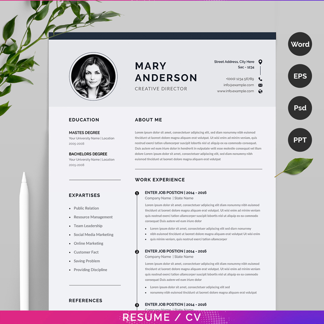 Clean and Modern Resume CV Template - MasterBundles