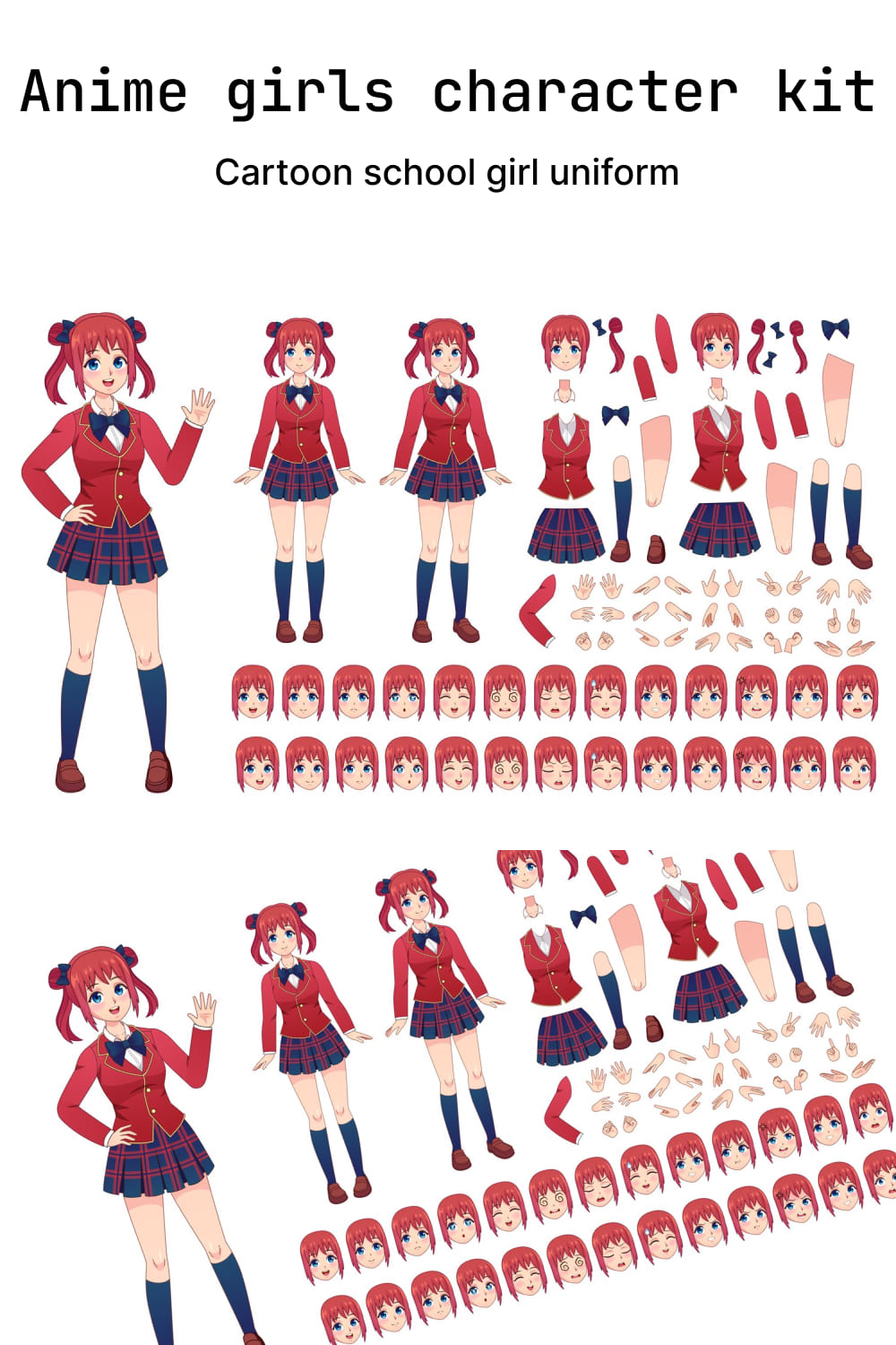 Anime Girls Character Kit. Cartoon School Girl Uniform In Japanese Style - Pinterest.
