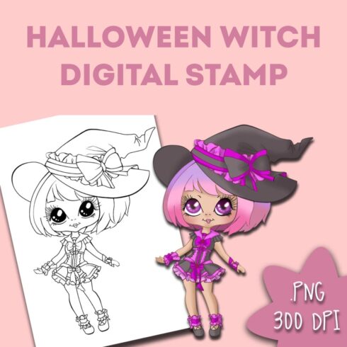 Halloween Witch Digital Stamp.