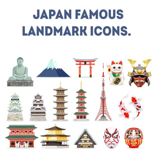 Japan Famous Landmark Icons.