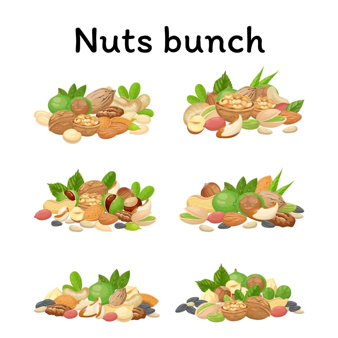 Nuts Bunch. Fruit Kernels, Dried Almond Nut And Cooking Seed.