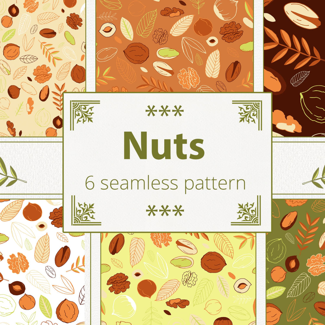 Nuts. Seamless Patterns.