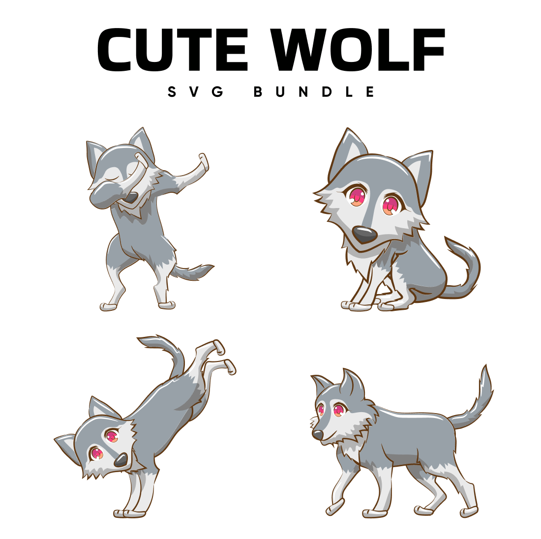 The cute wolf svg bundle includes a wolf.