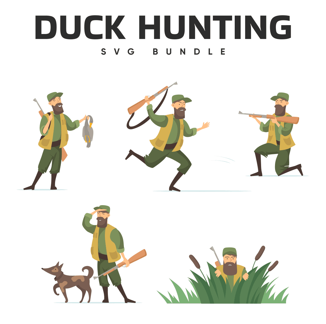 Pack of cartoon images of a duck hunter.