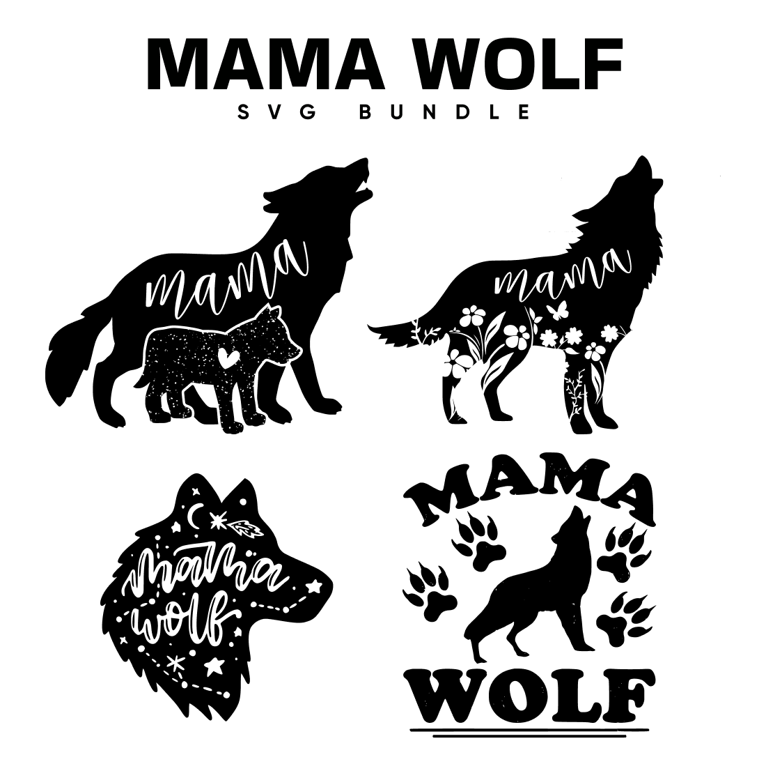 The mama wolf svg bundle includes a wolf.
