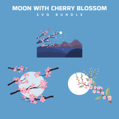 Moon with cherry blossom svg.