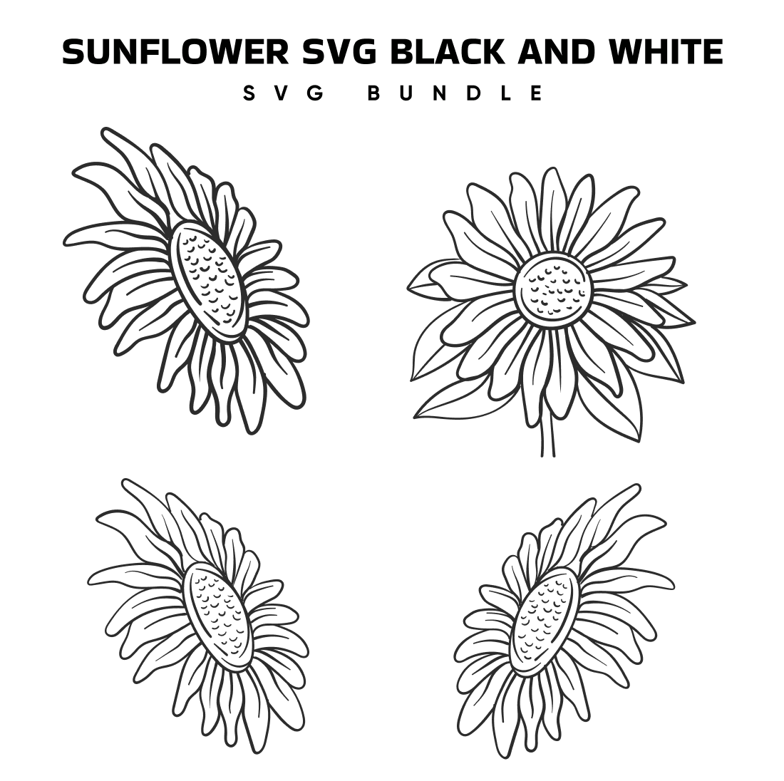 Sunflower SVG Black and White.