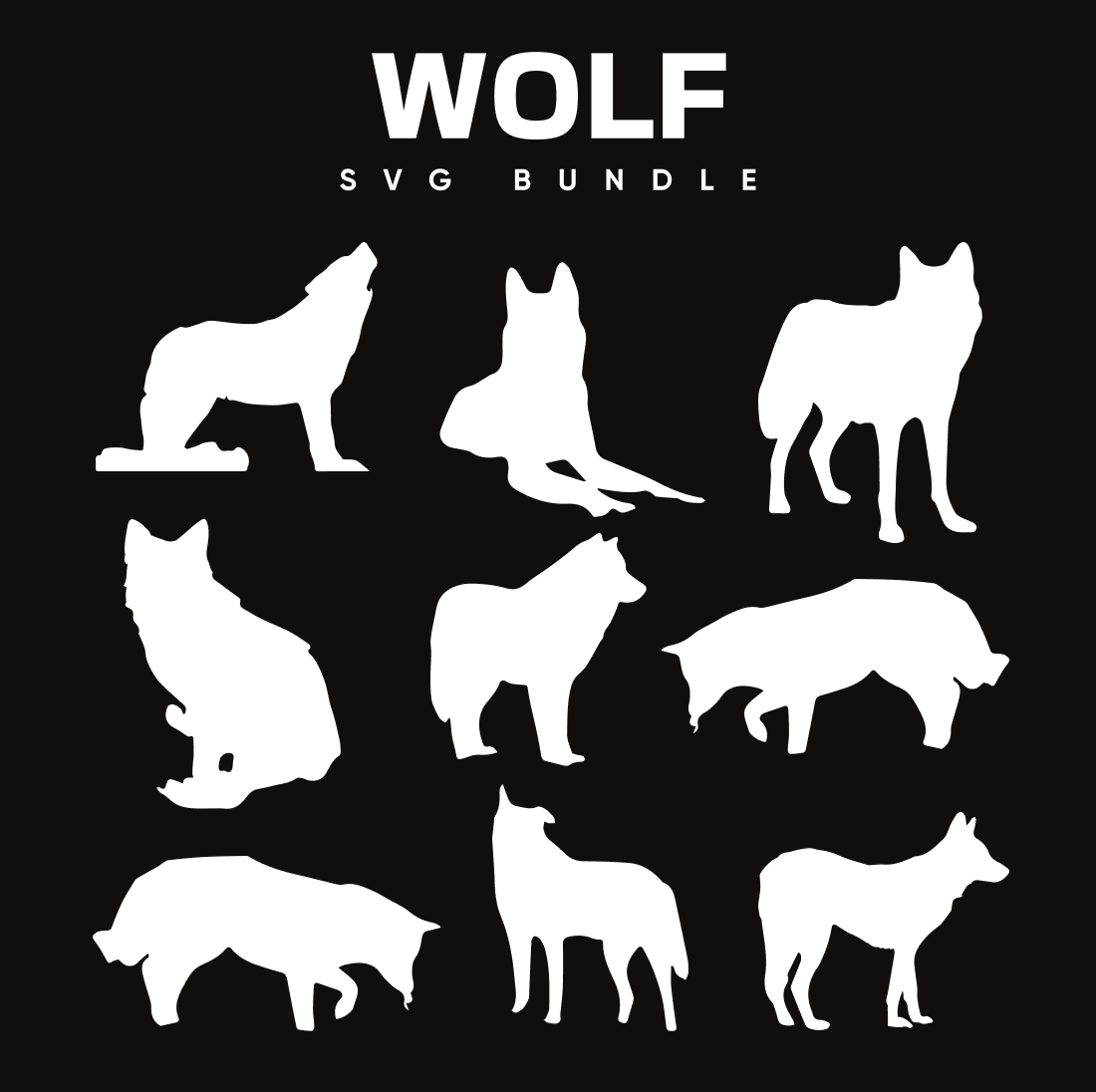 Wolf silhouettes on a black background.