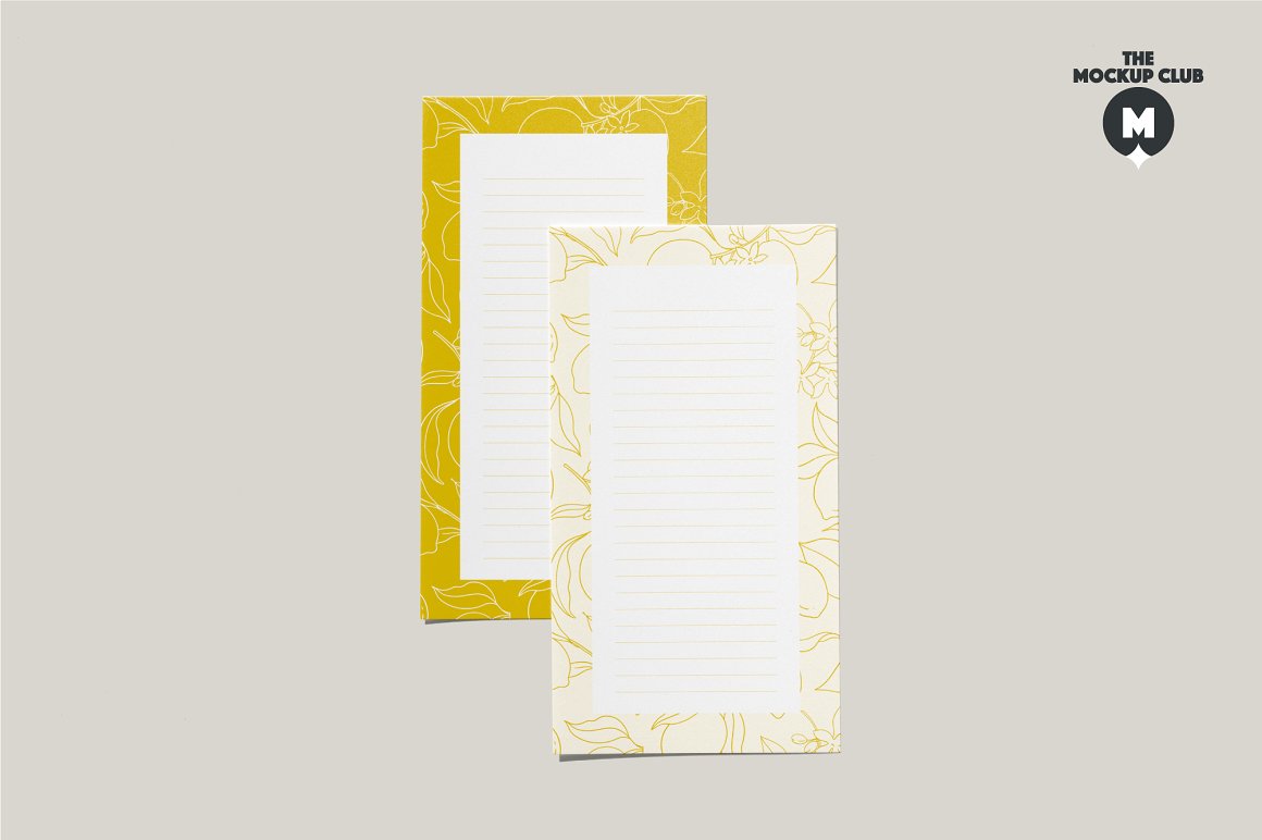 2 white cards with yellow and milky borders on a gray background.