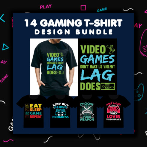 Gaming T-Shirt Design Bundle cover image.