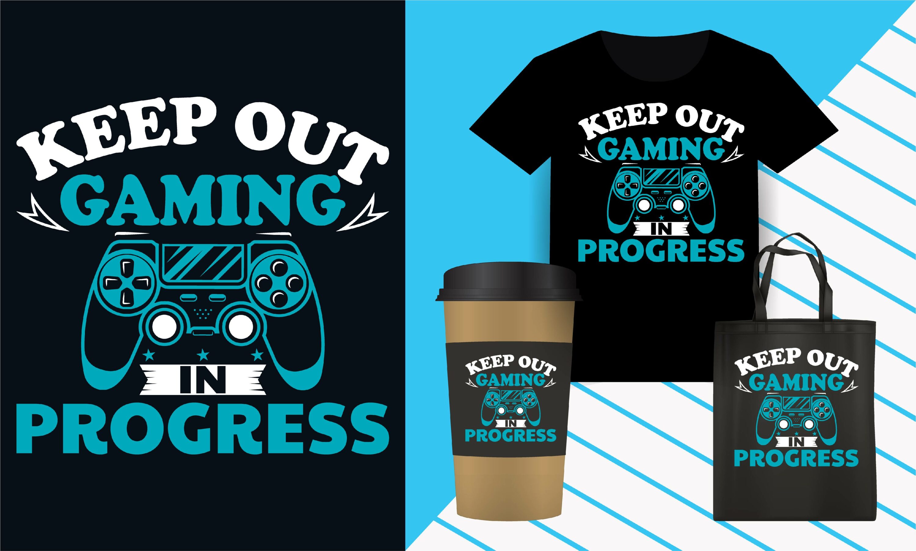 Gaming T-Shirt Blue and White Design Bundle preview image.
