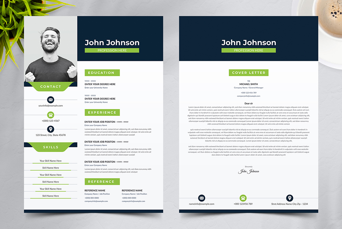 Professional resume template with a green accent.