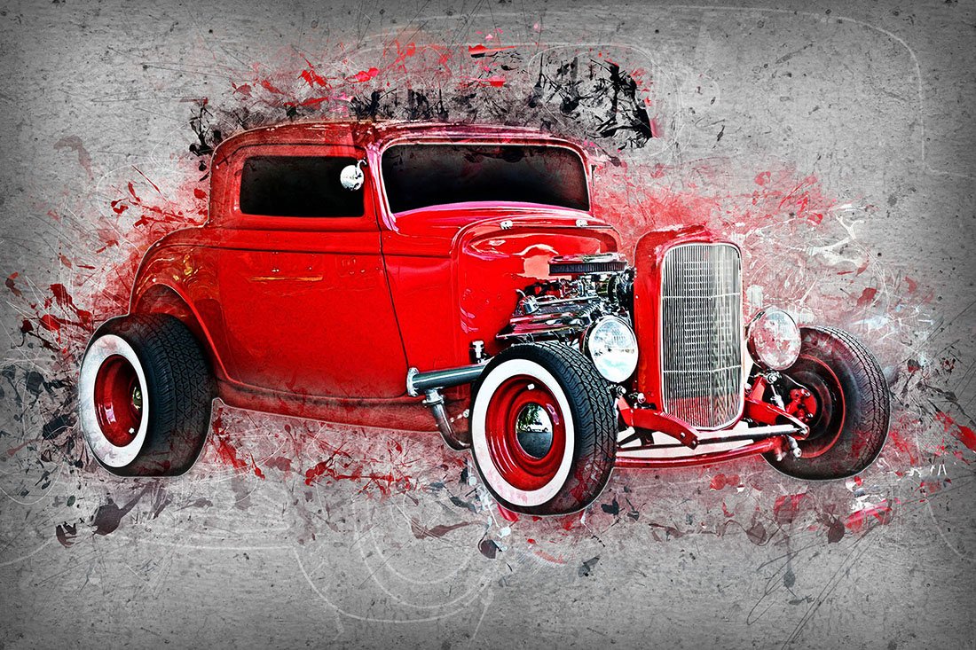 Red Car preview for 12 Vintage Classic Cars HQ Graphics with Grunge Style.