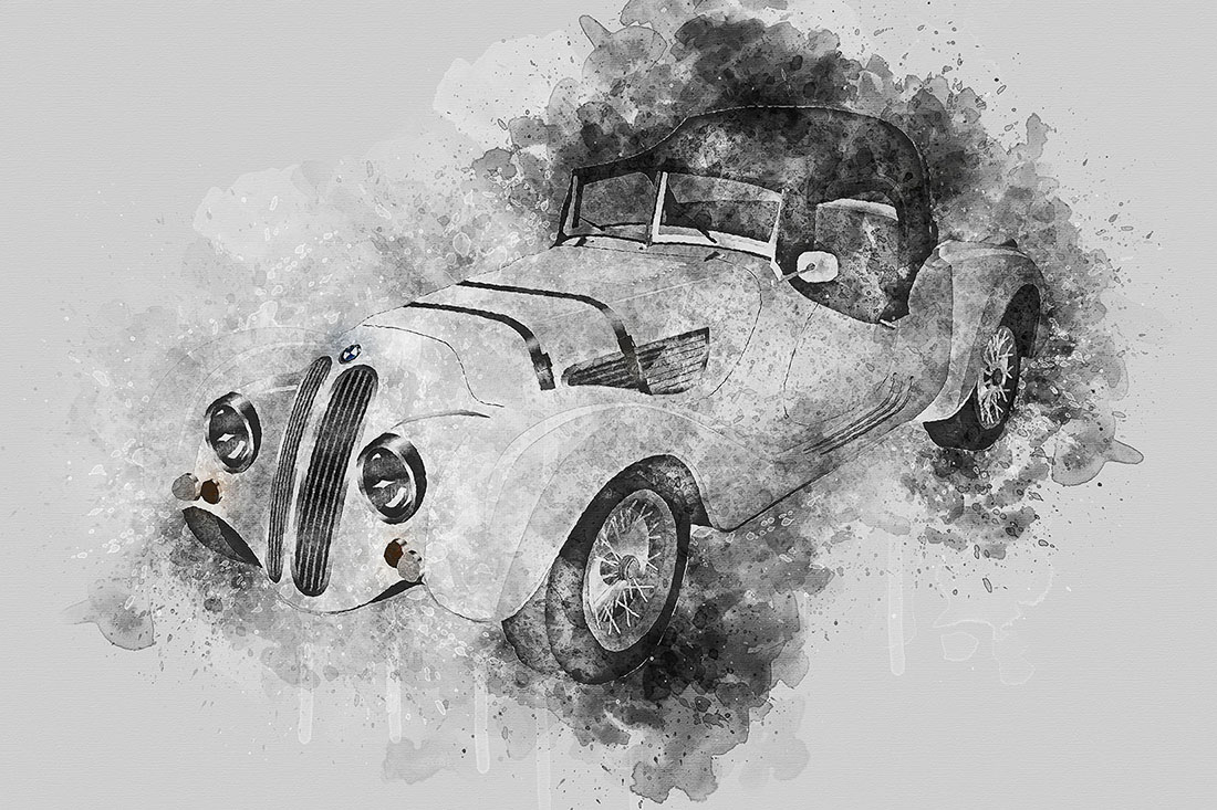 Bundle of 12 Vintage Classic Cars HQ Graphics with Grunge Style for printing.