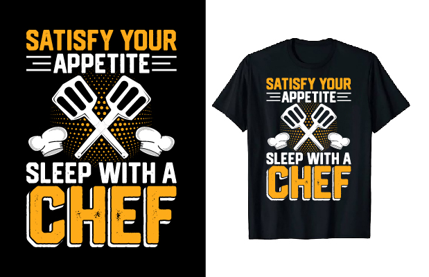 Image of a black t-shirt with a charming print for a chef