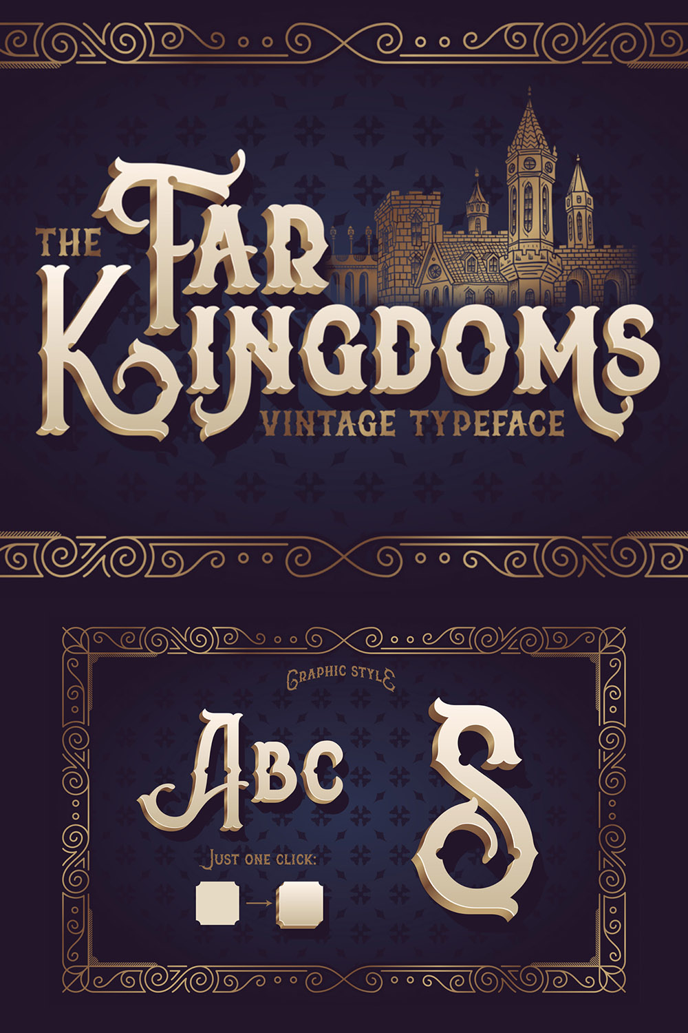 The Far Kingdoms Font Pinterest Collage image.