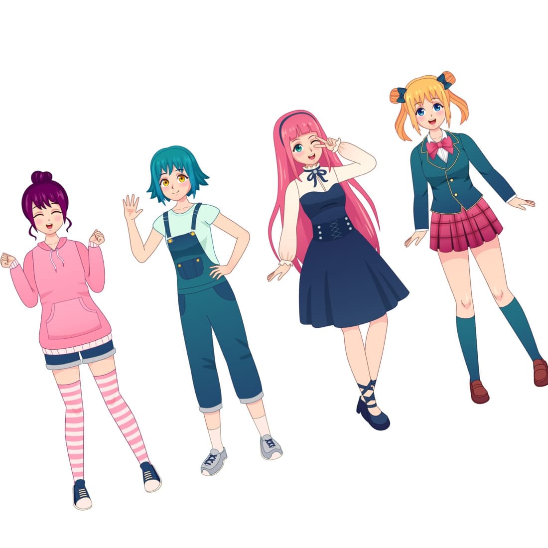 Anime Girls. Beautiful Japanese Manga Schoolgirls In Uniform Cover.
