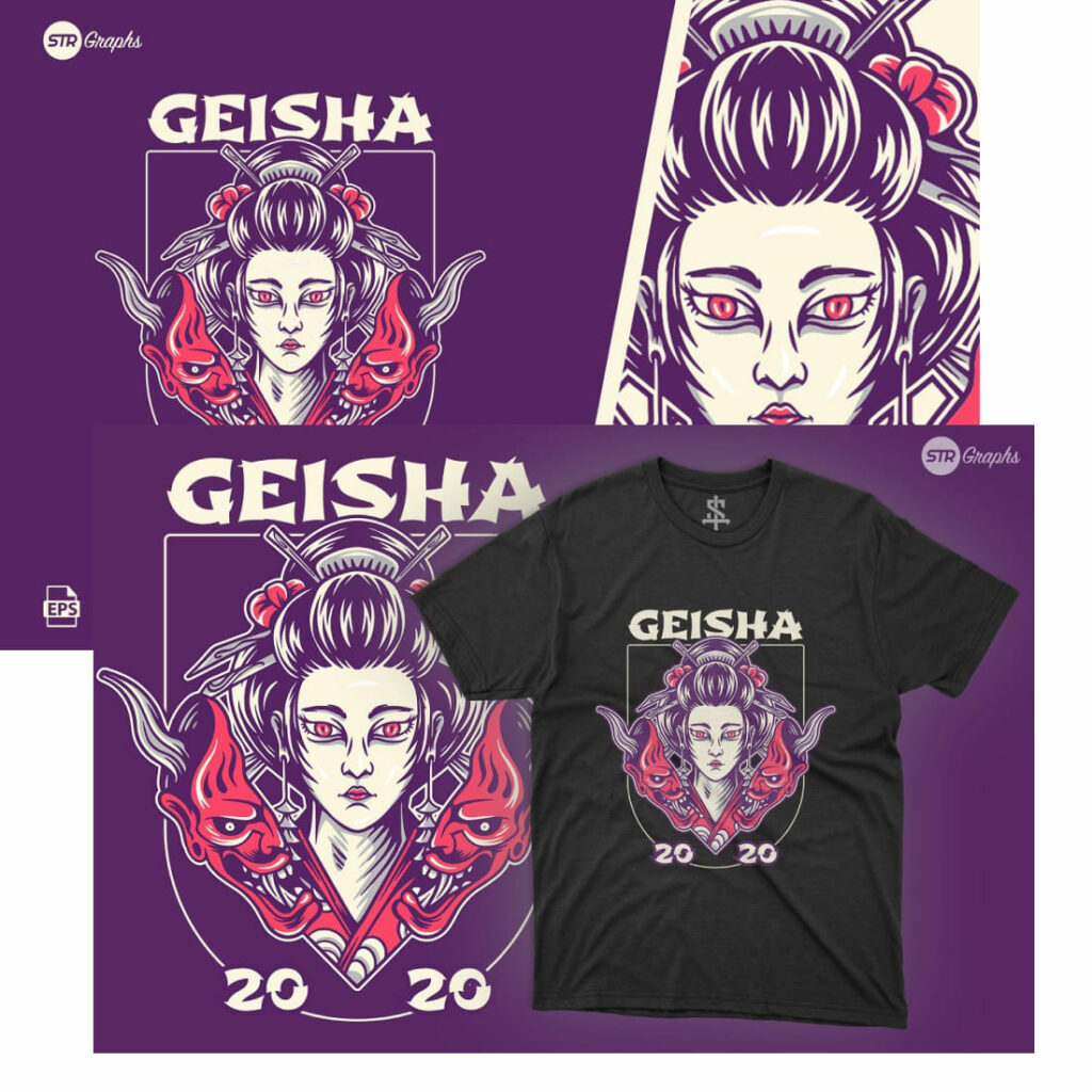 Geisha And Devil Mak Illustration – MasterBundles