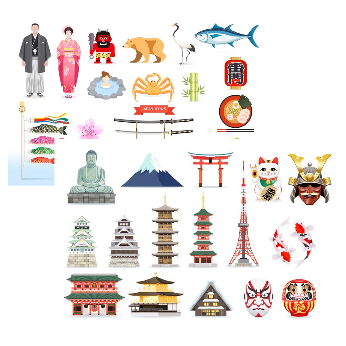 Japan Famous Landmark Icons Cover.