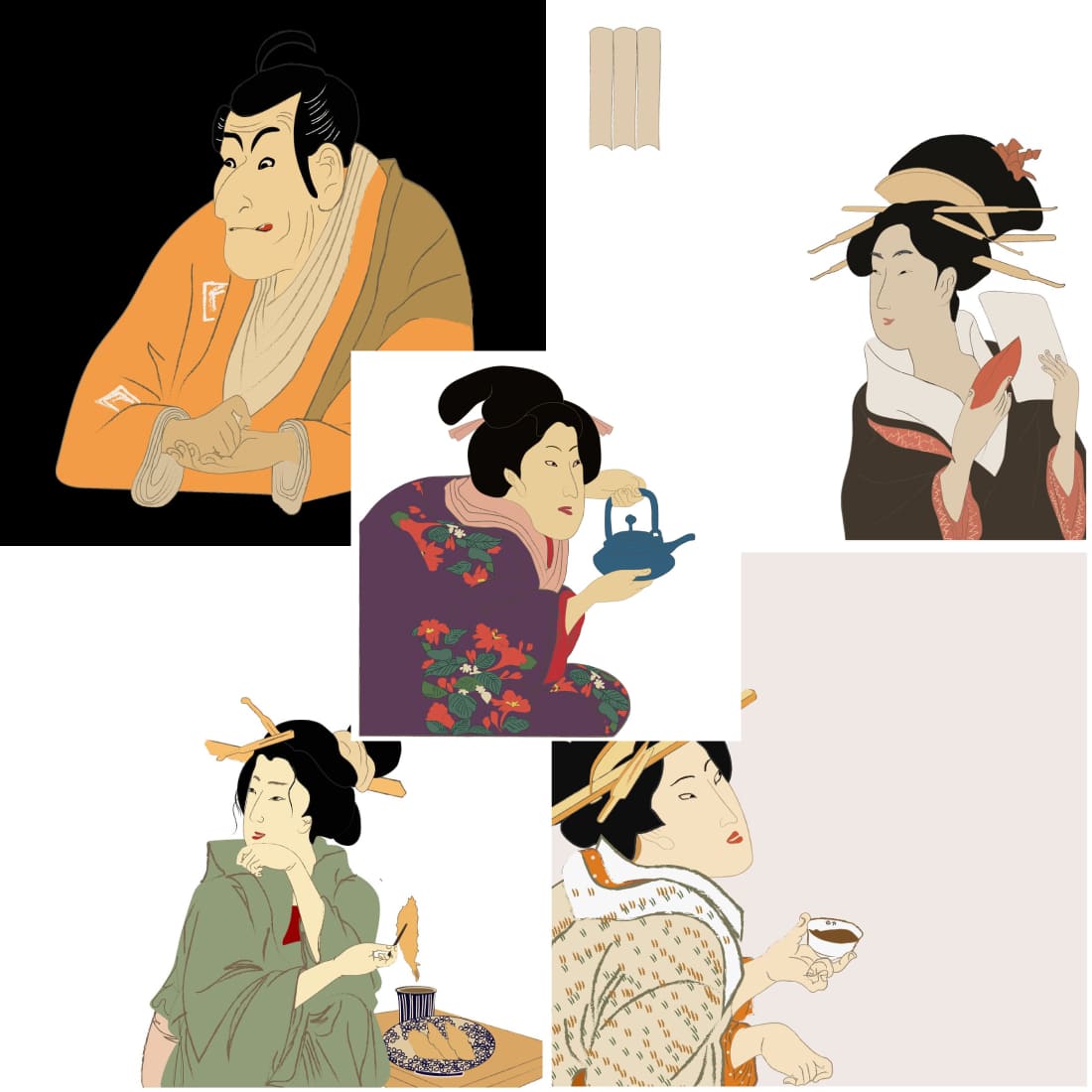 Japanese Woodblock Characters Set Cover.