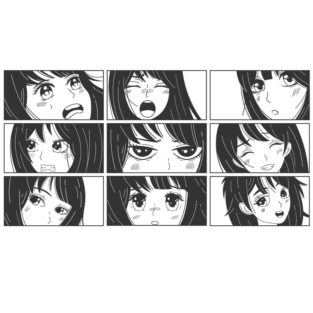 Manga Kawaii Expressions Asian Anime Girls Characters. Anime Cover.