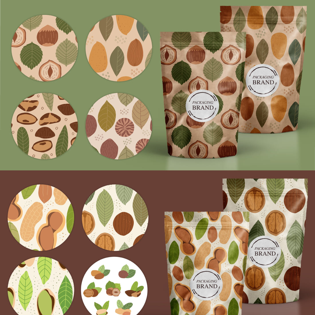 Vector Set Of Seamless Patterns With Nuts Cover.