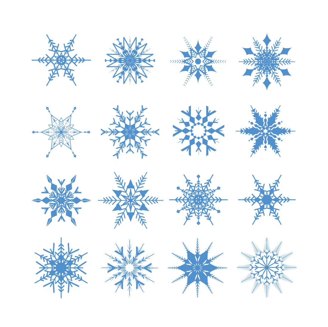 Diverse of snowflakes on the light background.