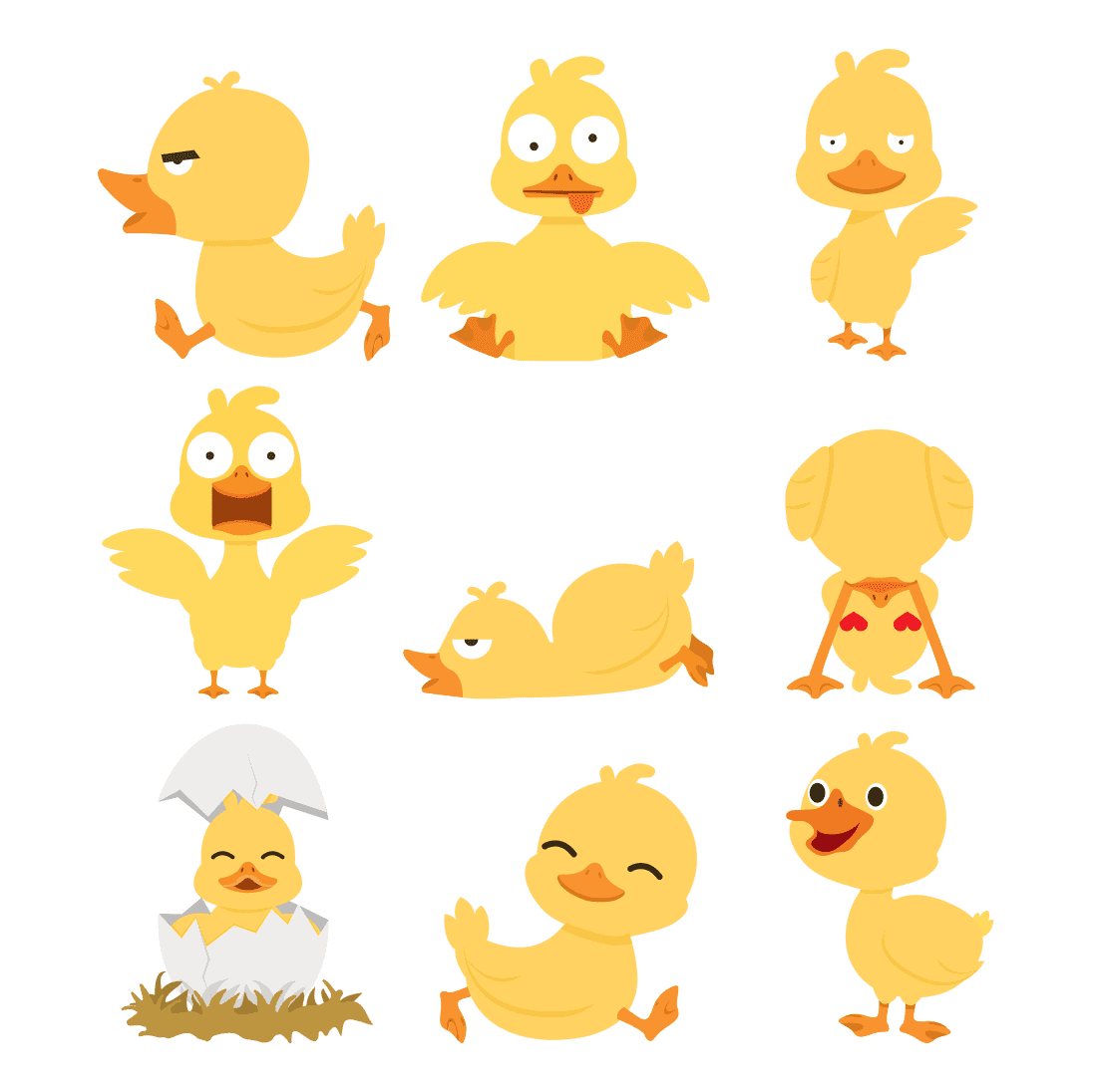 Collection of cartoon images of cute duck.