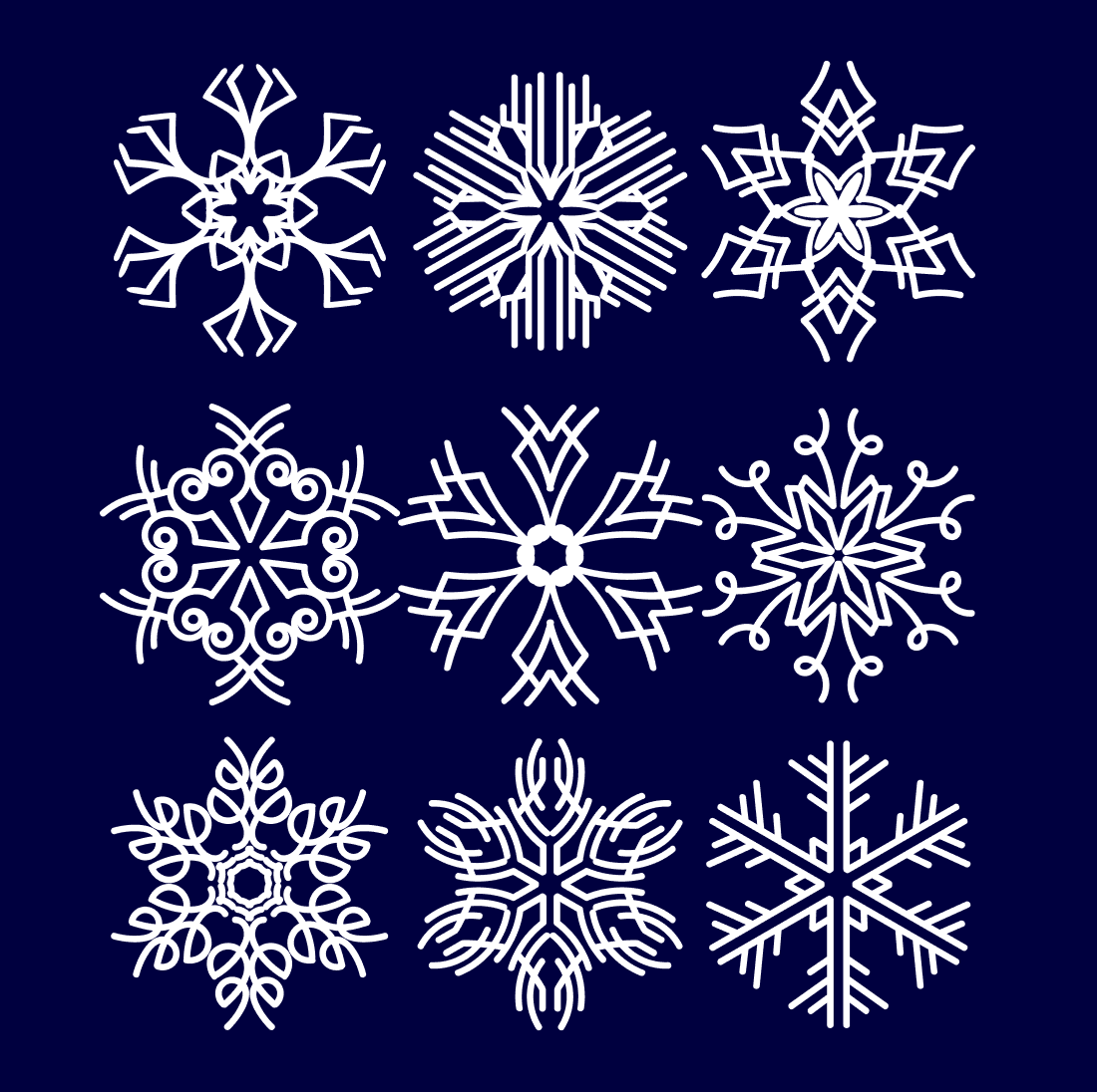 Diverse of snowflakes on the blue background.