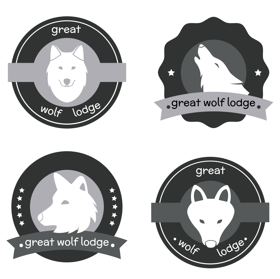 Set of four logos for a wolf lodge.
