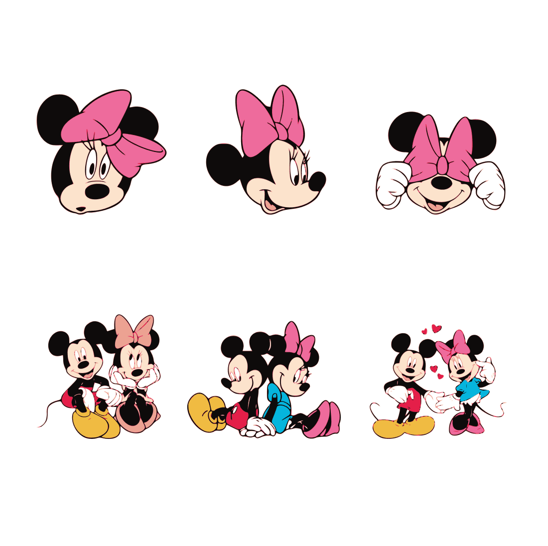 A selection of colorful images of minnie mouse and mickey mouse.