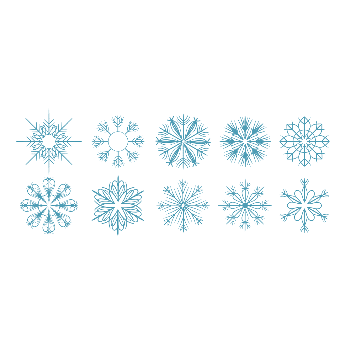 Diverse of snowflakes on the light background.
