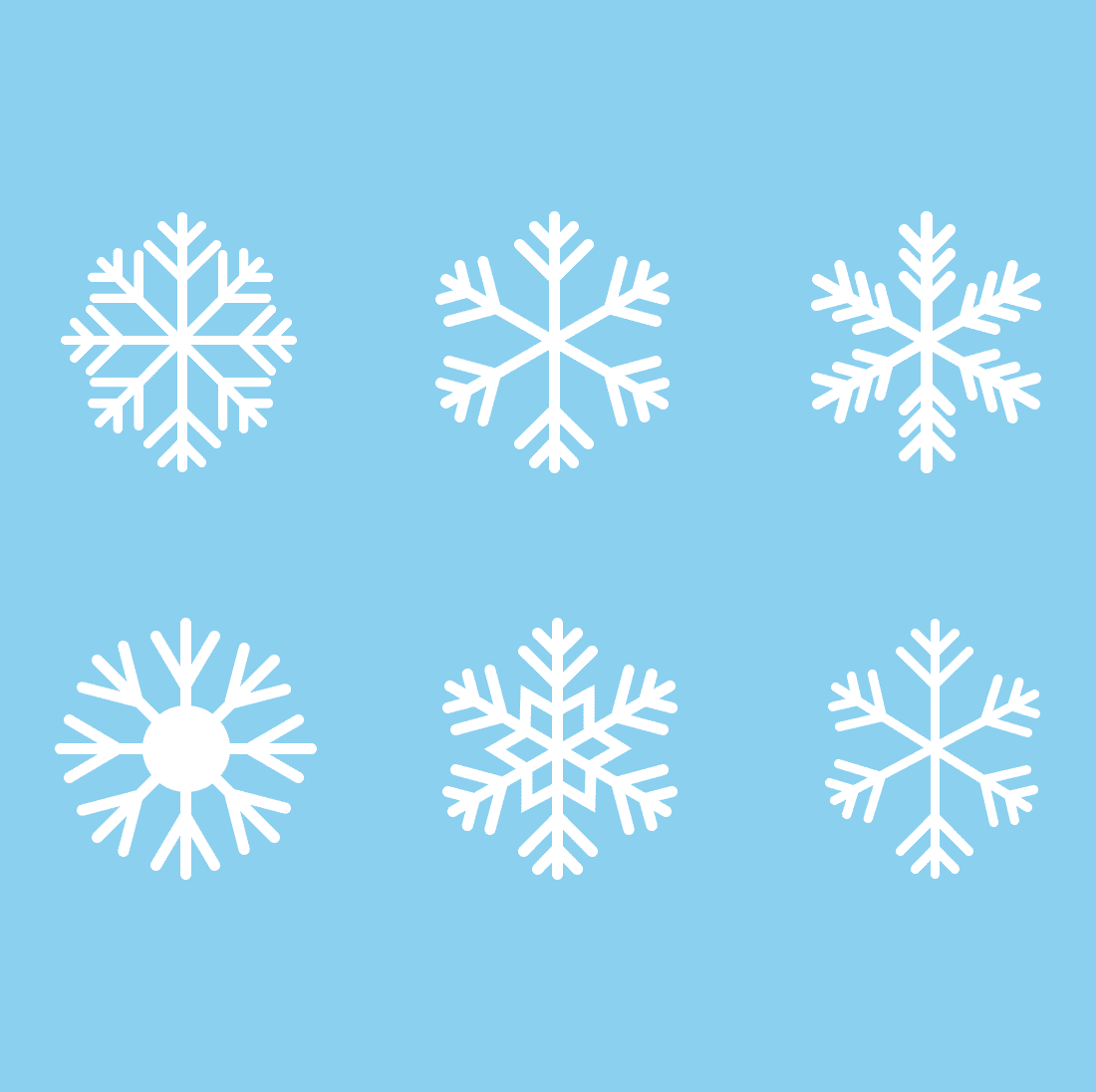 Diverse of snowflakes on a blue background.