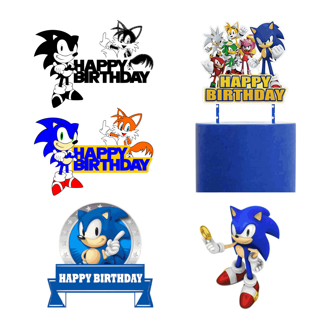 A selection of colorful images of sonic birthday.