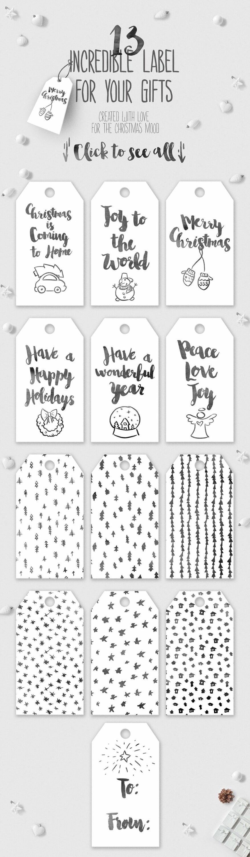 A set of 13 black different incredible label for your gifts on a gray background.