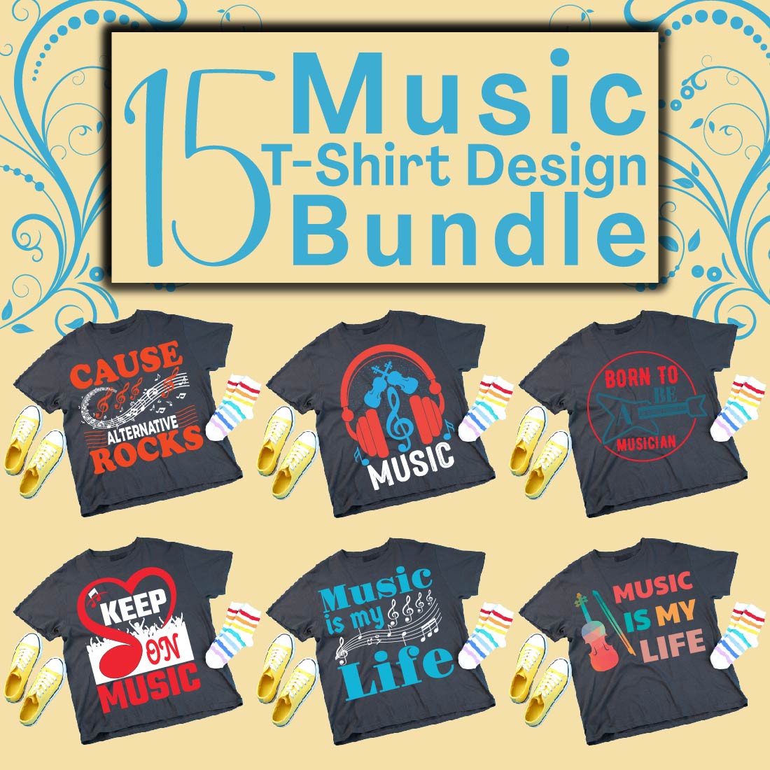 T-Shirt Music Design Bundle cover image.