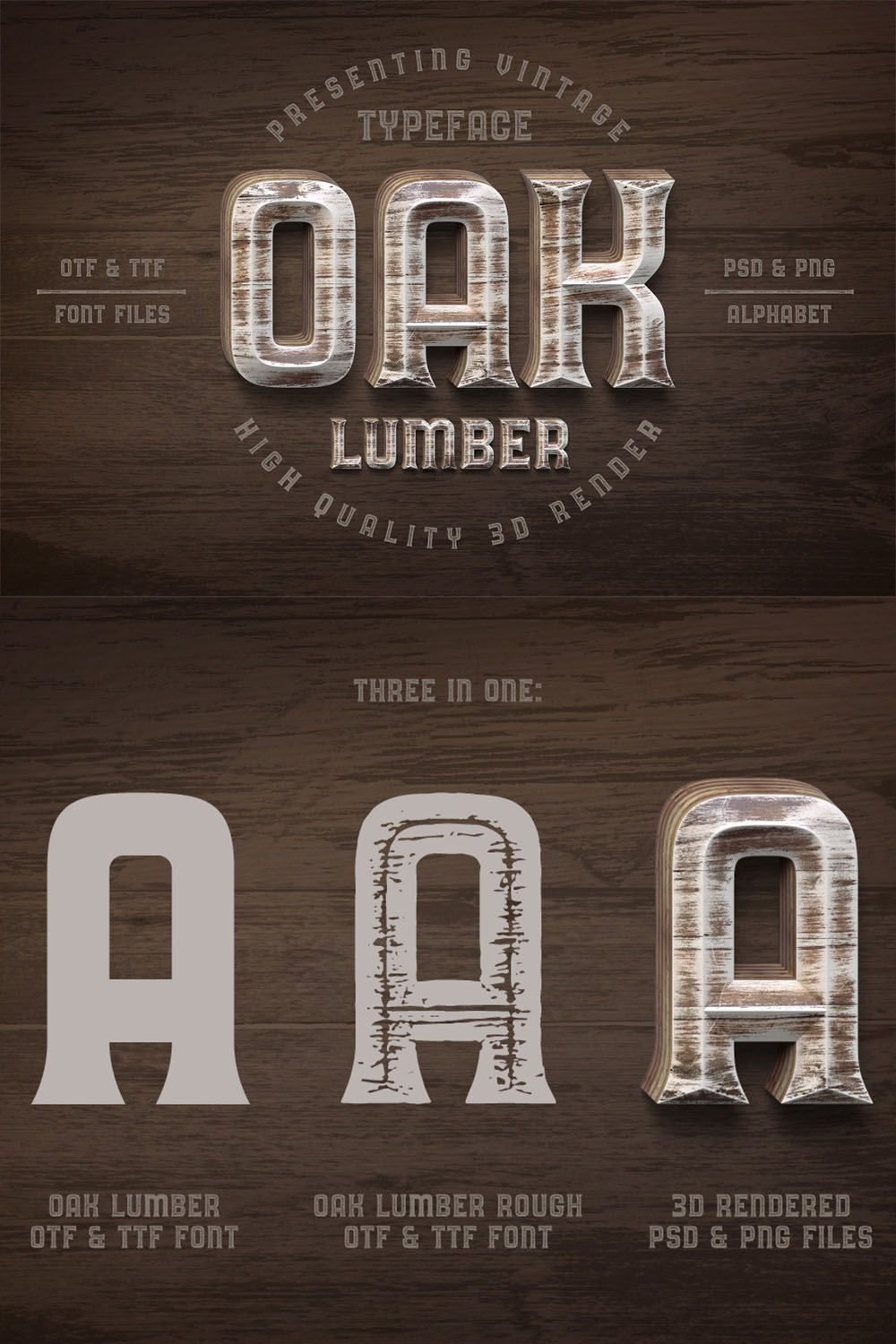 Oak Lumber Font Pinterest Collage image.