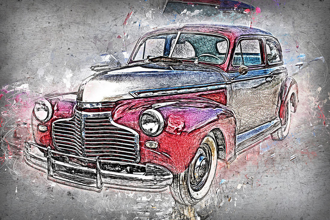 12 Vintage Classic Cars HQ Graphics with Grunge Style car preview.