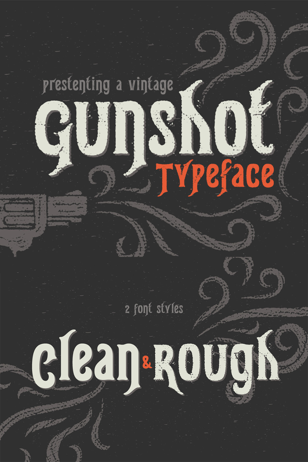 Gunshot Typeface Pinterest Collage image.