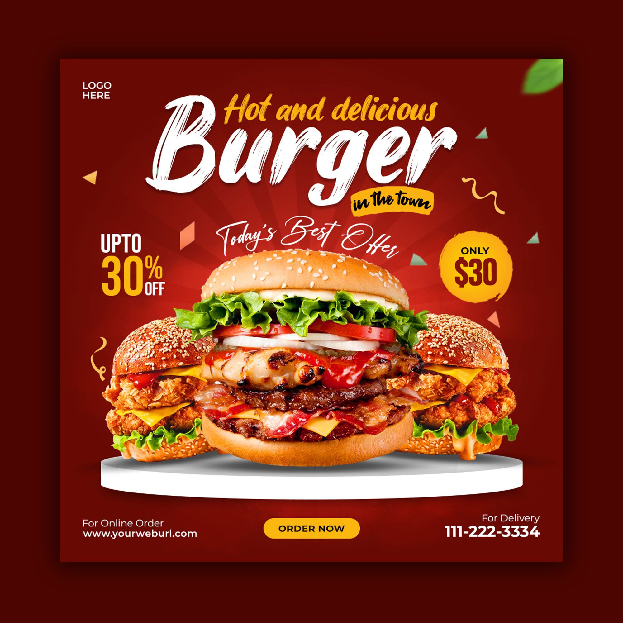 Special Burger Red Social Media Post Banner Template Bundle preview image.